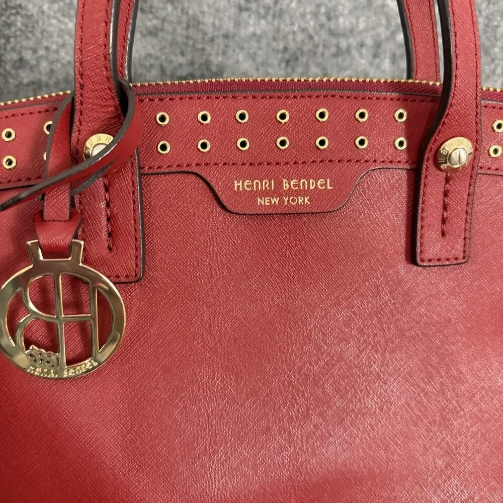 Henri Bendel West 57th Saffiano Leather Crossbody Satchel Bag in Red Studded